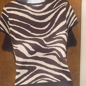 Brown and white zebra stripe silk sweater